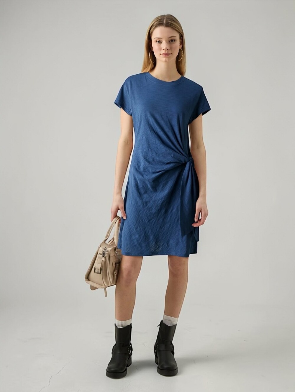GAP Jersey Sarong Dress Blue Shade Cotton Relaxed Casual M